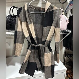 Rachel Zoe Black and Tan Plaid Cardigan